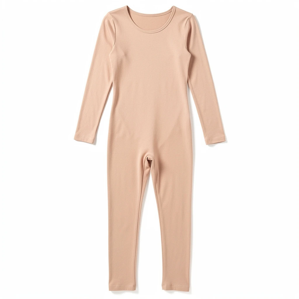 Eleganckie, gładkie body w kolorze nude, wykonane z miękkiej, elastycznej dzianiny. Skupienie na idealnym dopasowaniu do sylwetki bez widocznych szwów. Kadru: cała sylwetka na białym tle, bez osób.