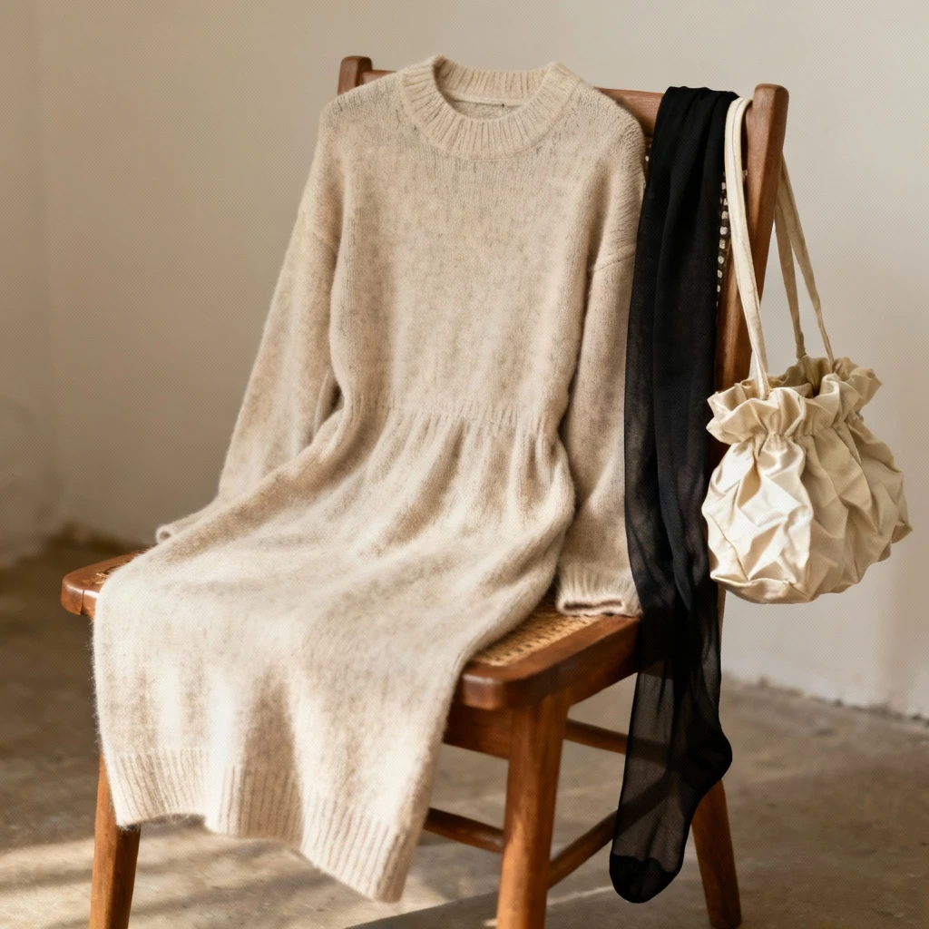 Jaki kolor rajstop pasuje do beżowej dzianinowej sukienki? Dobieramy dodatki